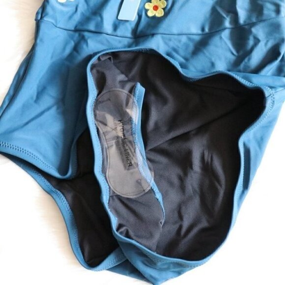 NWT Blue One Piece Bathing Suit Size Small Yellow Floral Swimsuit - Picture 5 of 9
